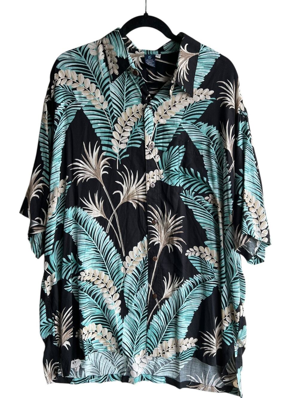 Vintage Hibiscus Collection Men's Hawaiian Shirt Button Up Leaf Print Size XL